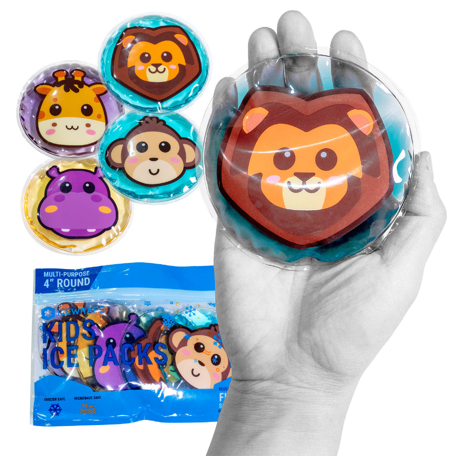 ICEWRAPS 4” Round Reusable Gel Packs - Hot Cold Boo Boo Pack for Kids Injuries - First Aid and Pain Relief - 4 Pack