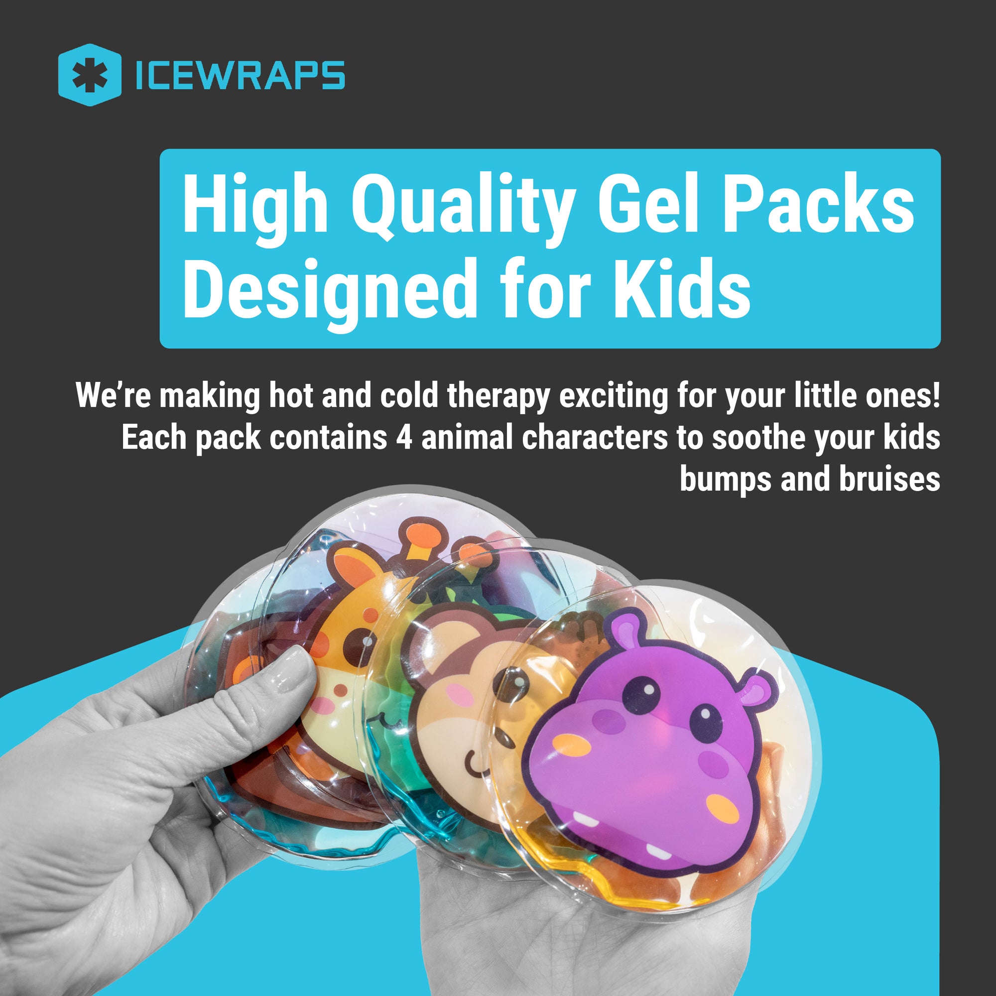 ICEWRAPS 4” Round Reusable Gel Packs - Hot Cold Boo Boo Pack for Kids Injuries - First Aid and Pain Relief - 4 Pack
