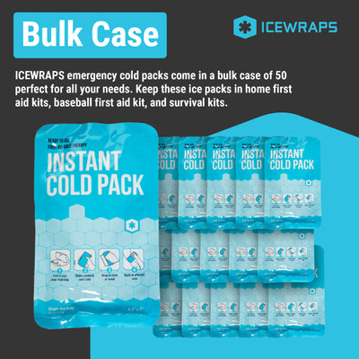 ICEWRAPS 4”x7” Instant Ice Packs for Injuries - 50 Count Bulk Emergency Single Use Disposable Ice Cold Compress for Pain Relief, Sports Kits, First Aid, Travel & Outdoor