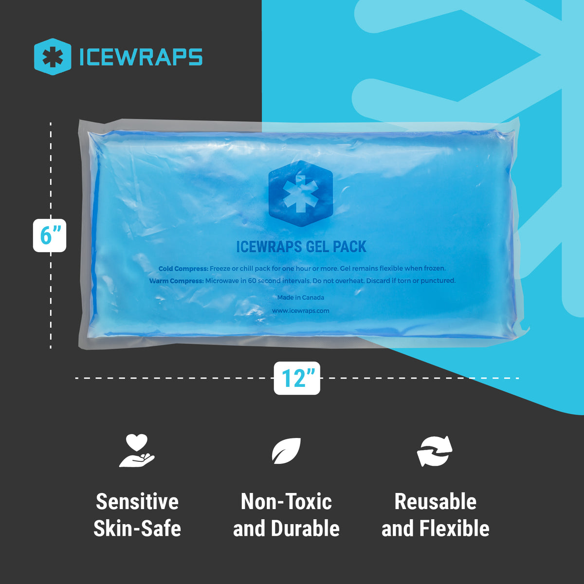ICEWRAPS 6”x12” Reusable Gel Ice Packs - Hot Cold Compress for Injurie ...