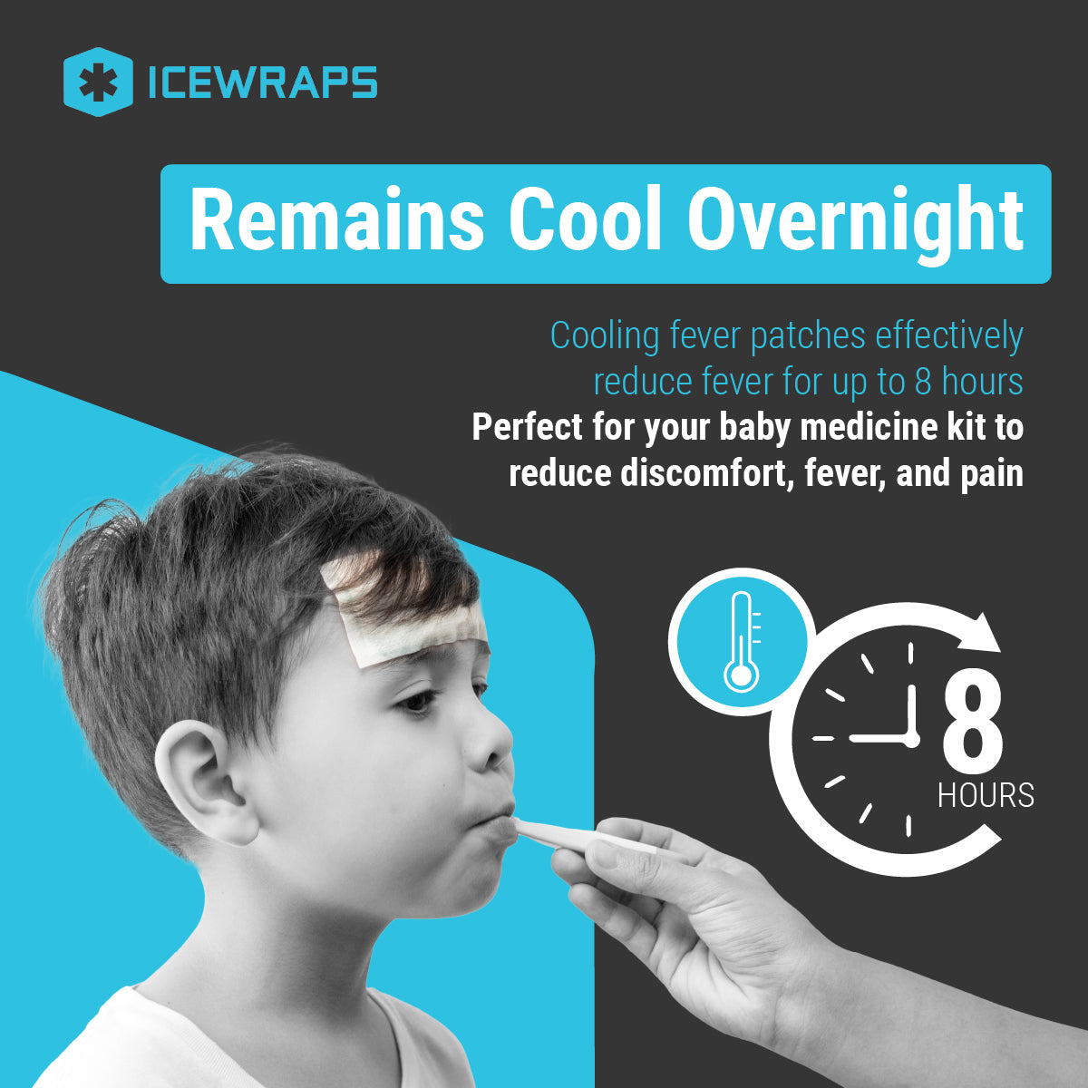 ICEWRAPS Cooling Patches for Kids, Kids Fever Stickers