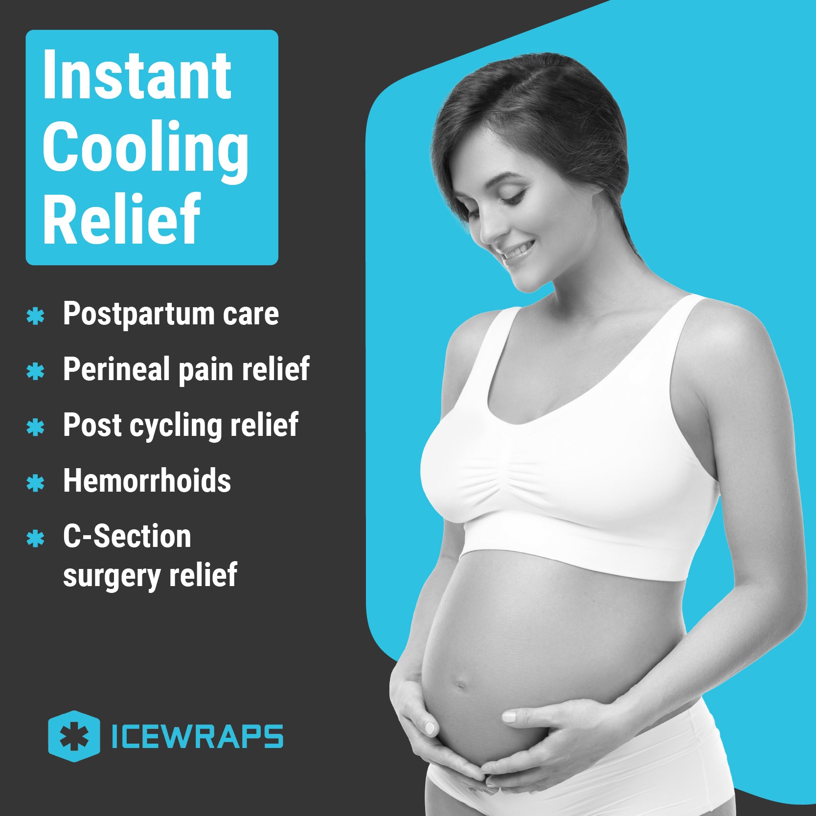 ICEWRAPS Instant Perineal Cold Pack - 2 in 1 Absorbent Maxi Pad and Instant Cold Pack - 12 Count Single Use Postpartum Ice Cold Compress for After Birth