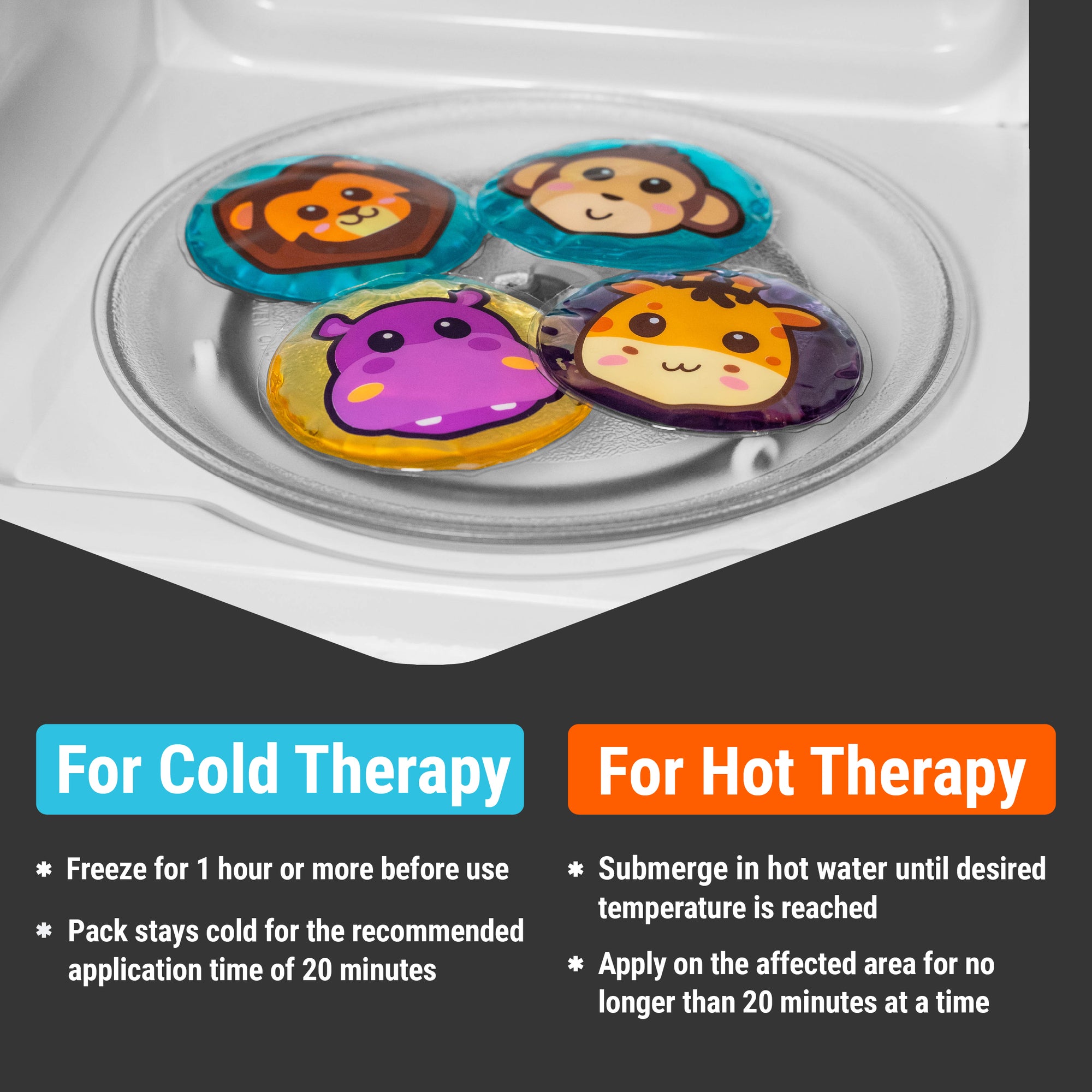 ICEWRAPS 4” Round Reusable Gel Packs - Hot Cold Boo Boo Pack for Kids Injuries - First Aid and Pain Relief - 4 Pack