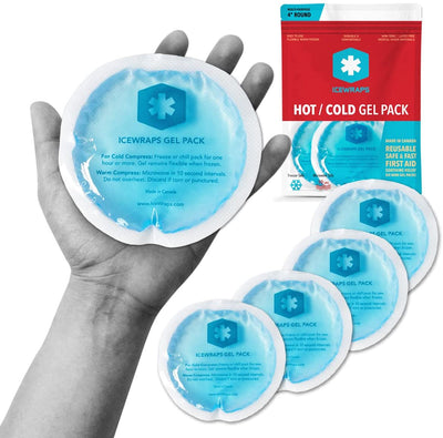 IceWraps 4" Round Reusable Hot/Cold Gel Pack with Cloth Backing, 5 Pack